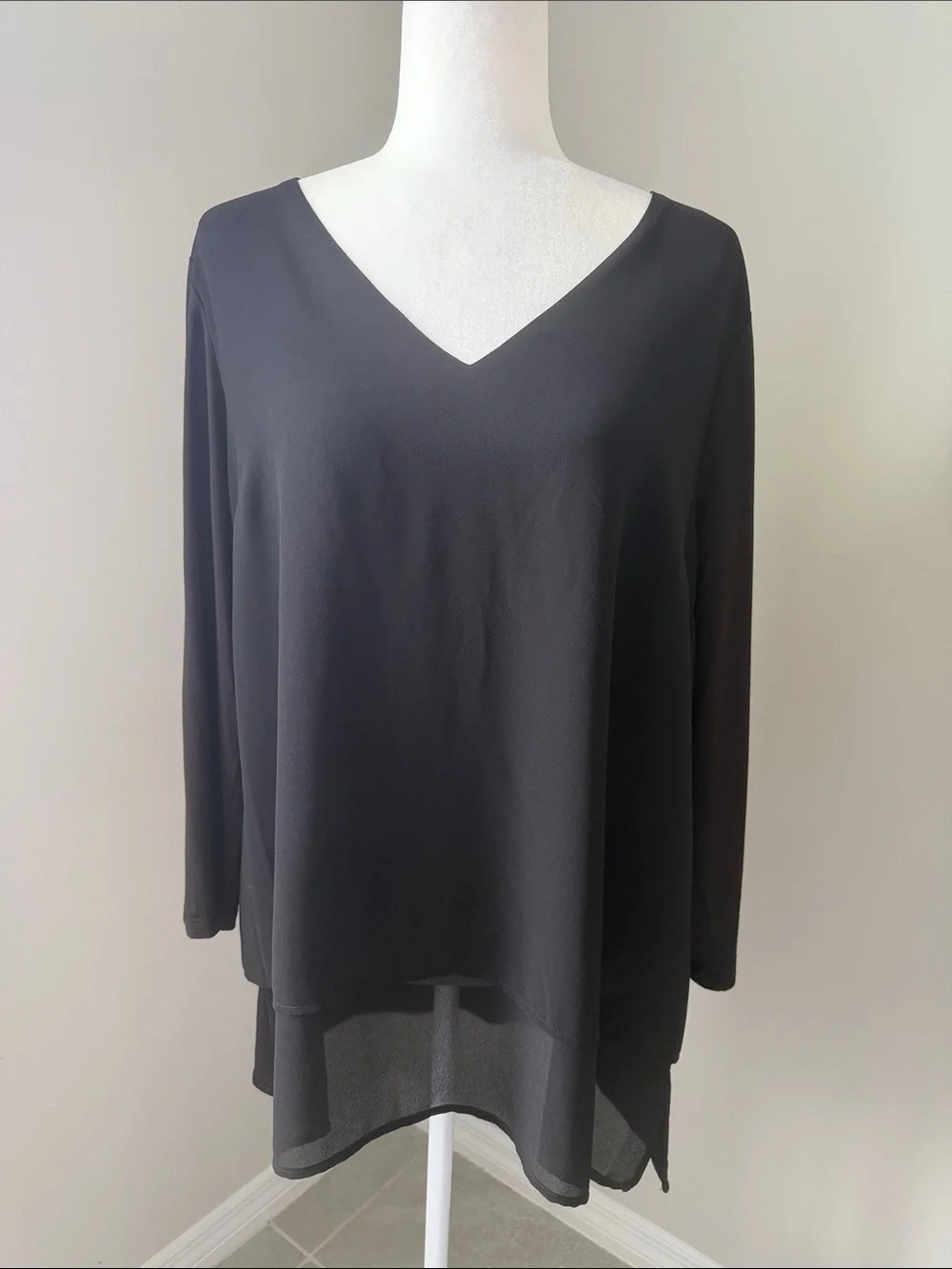 MICHAEL KORS Black Layered V-Neck Tunic Blouse Women’s Top Size XL